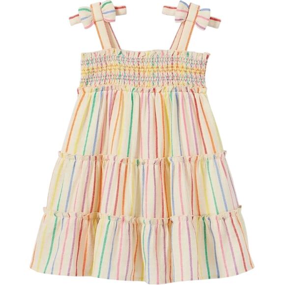 Cat & Jack Linen Look Sun Dress sz 5T Smocked Top Tiered Dress - Picture 1 of 6